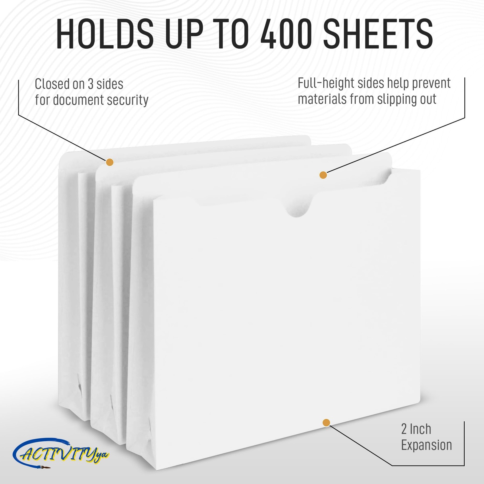6 PCS White File Jackets Reinforced StraightCut Tab Fits 2 Inch Expansion