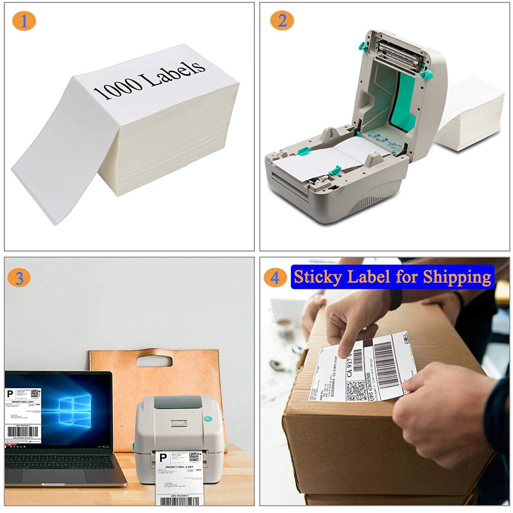 1000-2000 4×6 Fanfold Direct Thermal Shipping Labels for Zebra and Rollo Printer