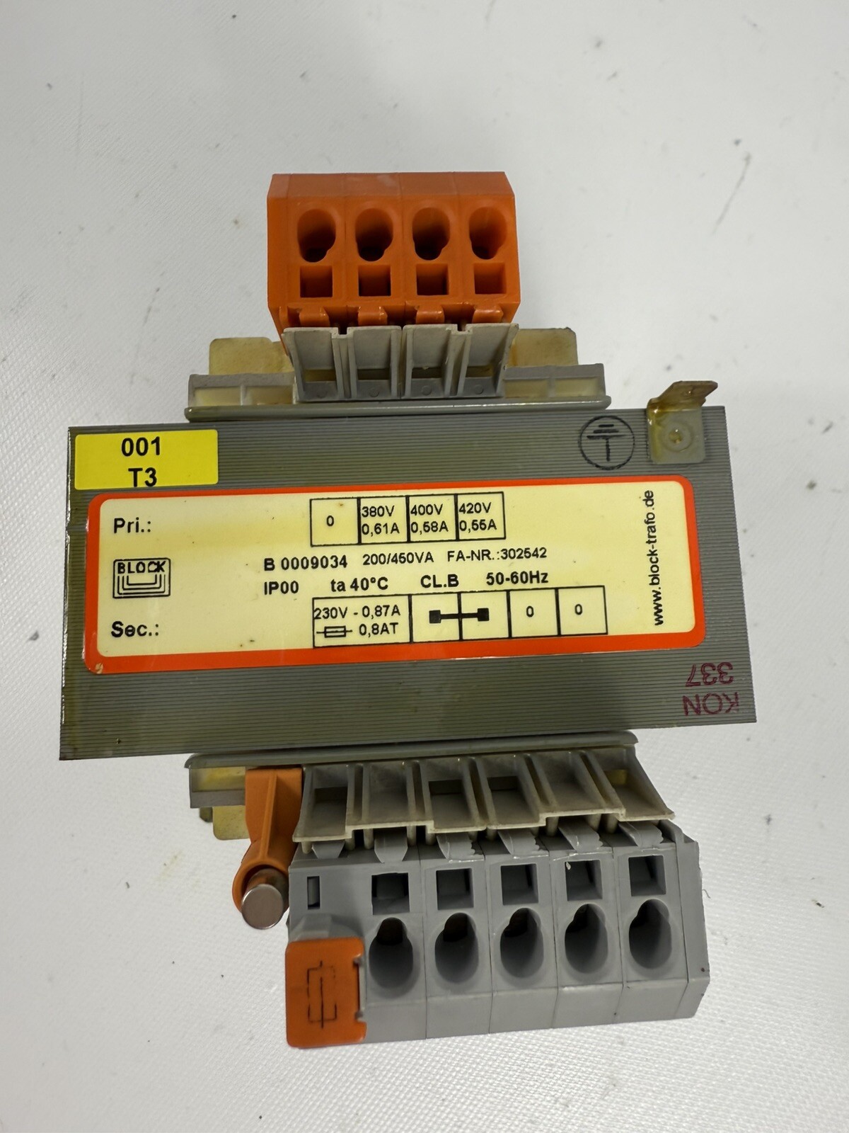 NEW BLOCK B 0009034 TRANSFORMER, 200/450VA, 50-60Hz