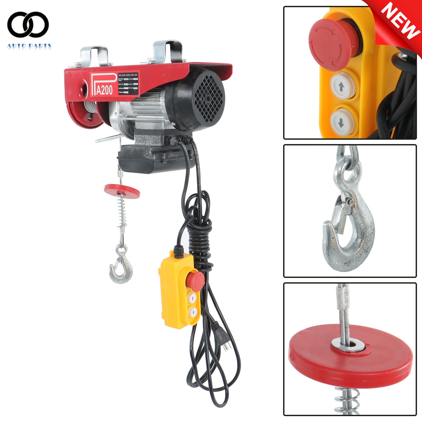 440lbs/ 200kg 110V Electric Hoist with 14 FT Wired Remote Control 510W Motor