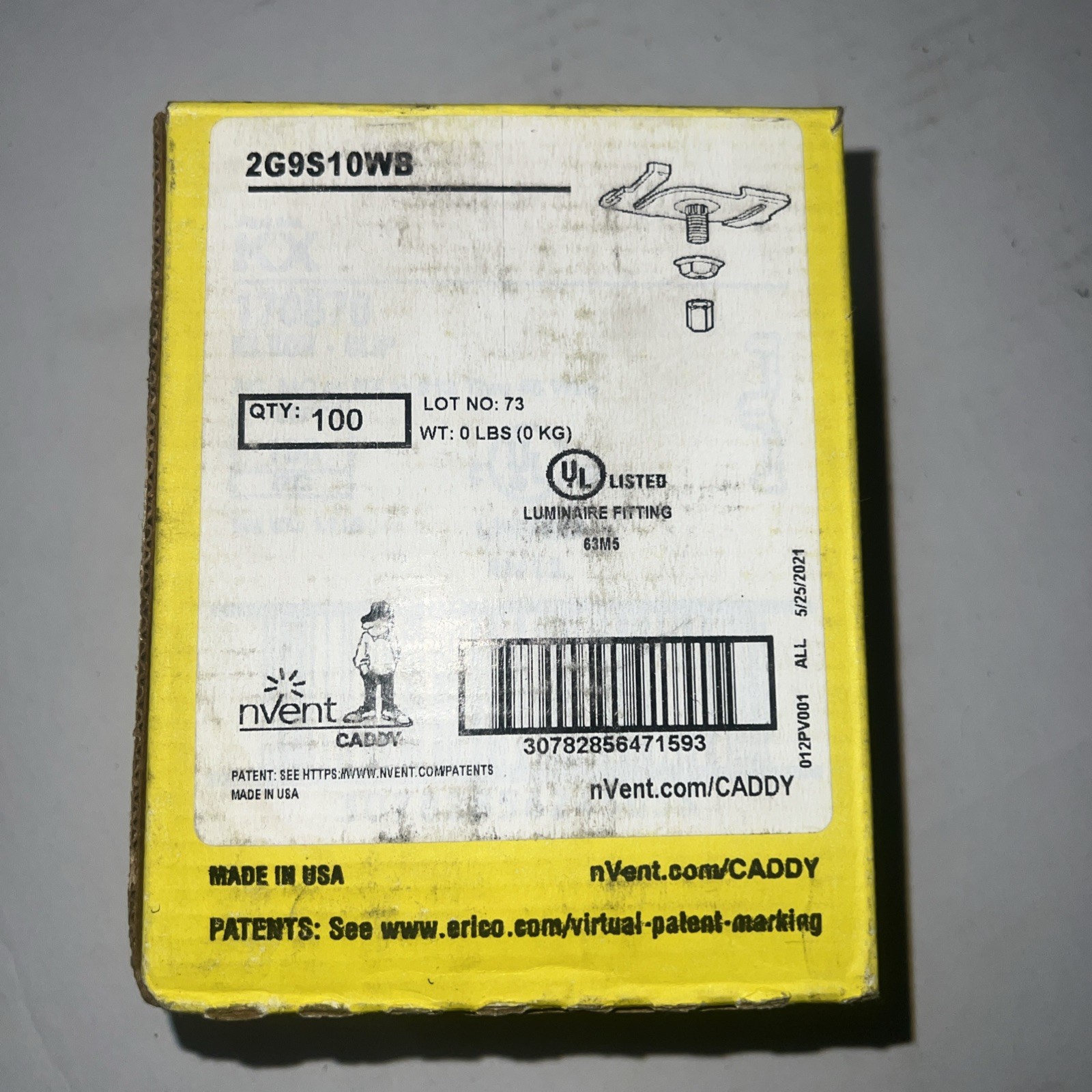 100 Erico Caddy 2G9S10 Twist On Track Light Clip with PAL Nut Nvent 9/16 T-bar