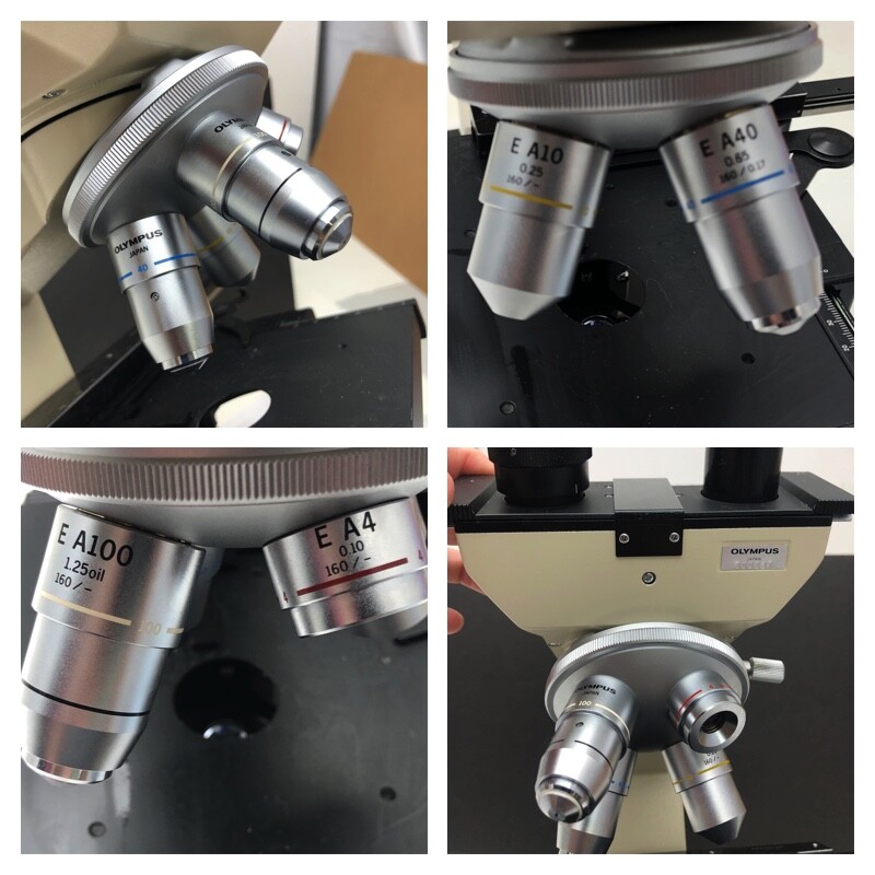 Olympus CHS CH-2 Binocular Head Microscope ,objectives E A4x,10x 40x 100x READ