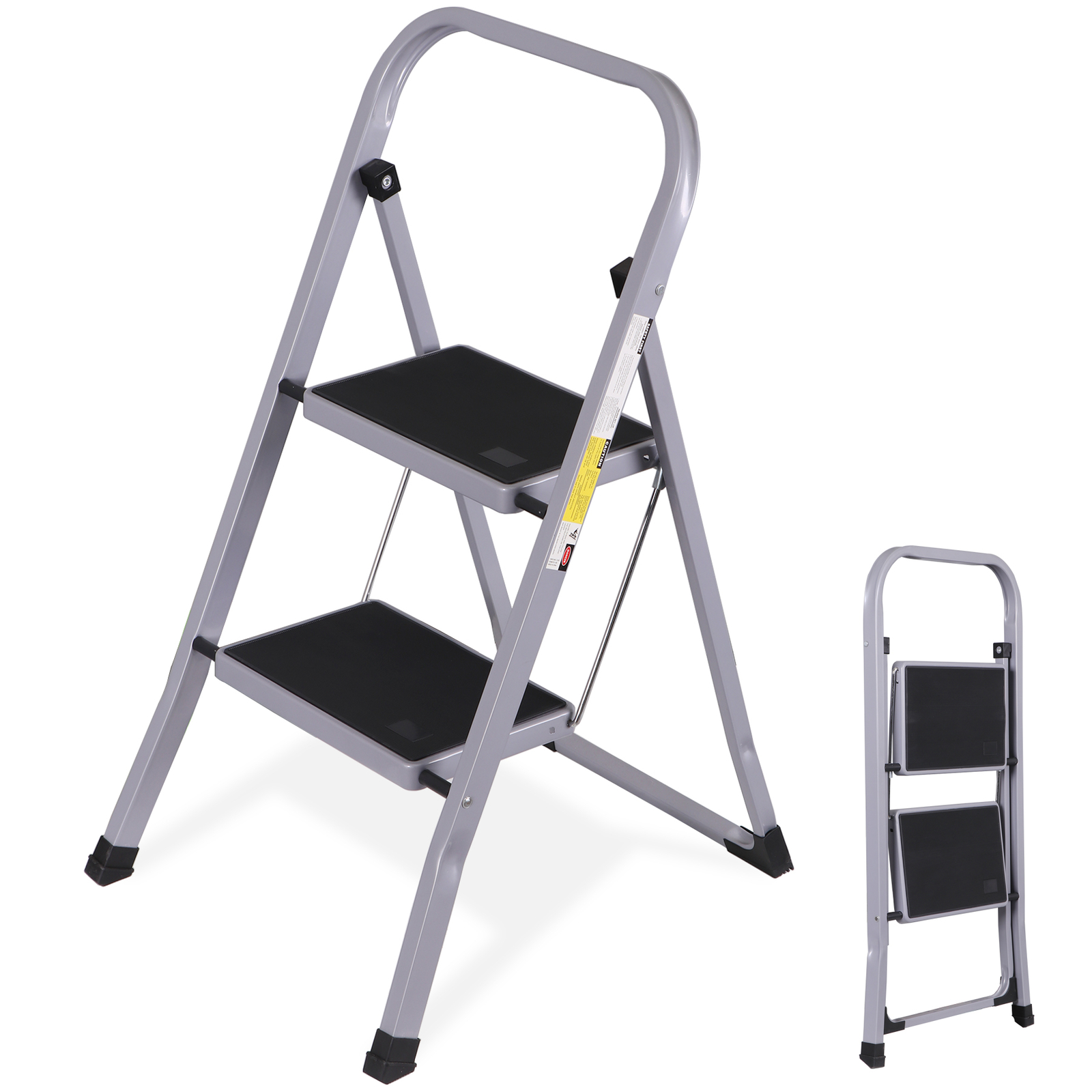2 Step Ladder w/Anti-Slip Pedal Convenient Handgrip for Home Daily Use Gray