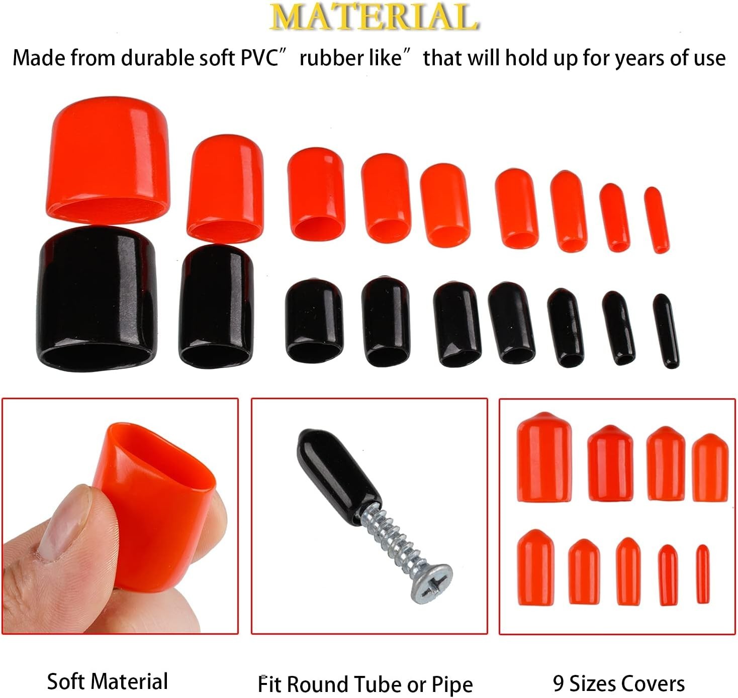 300 Pieces Rubber End Caps, Vinyl End Caps Black and Red Screw Bolt Screw Rubber