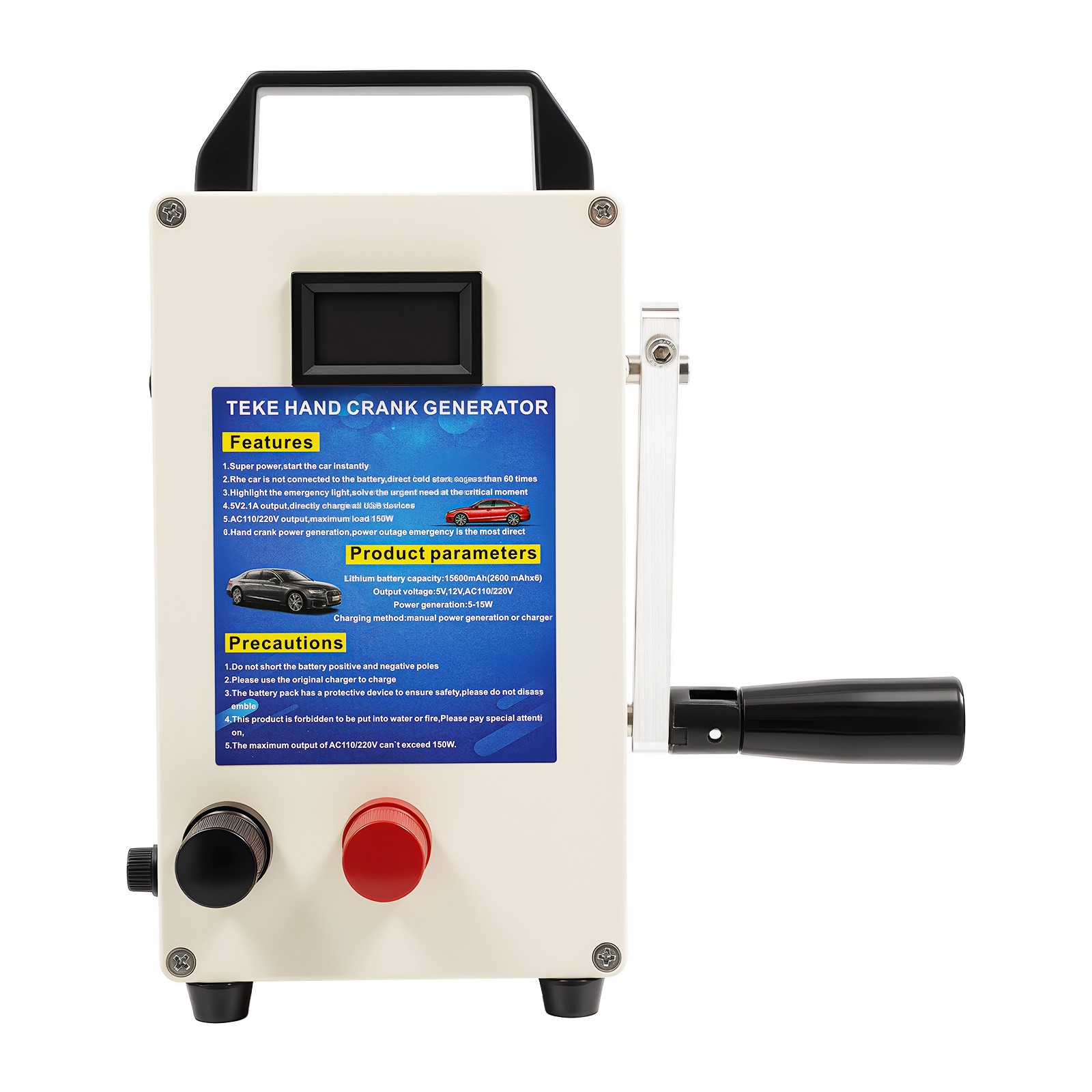 150W Portable Manual Hand Crank Dynamo Generator Emergency Survival Power Energy