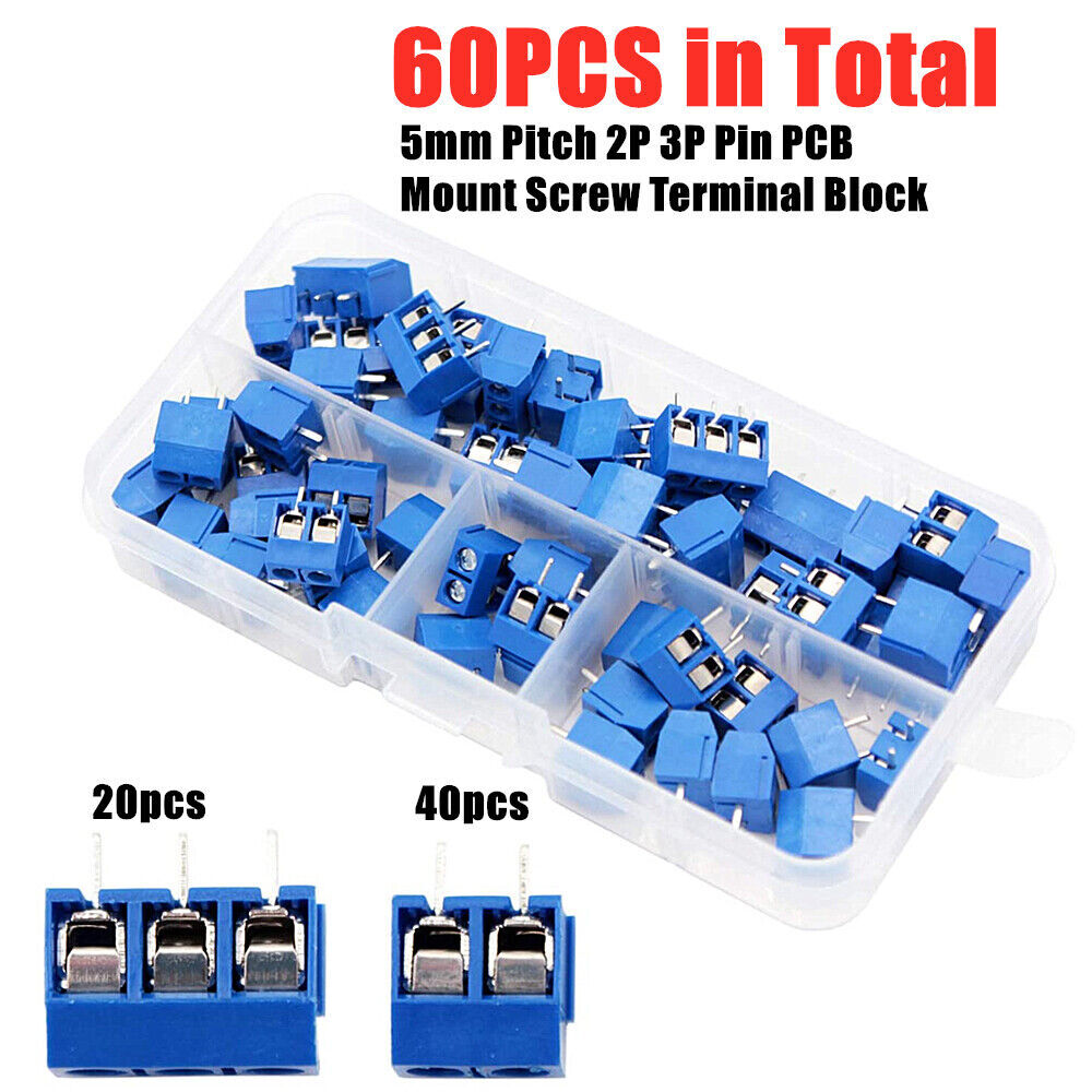 60pcs KF301-2P/3P PCB Mount Screw Terminal Block Connector 2/3Pin 5mm Pitch