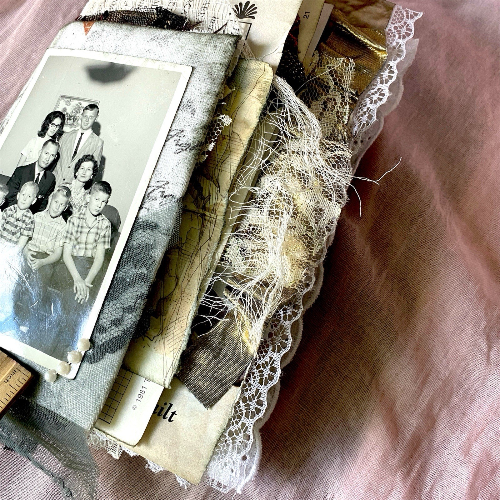 Handmade Authentic Vintage Junk Journal Book 90 Pgs Layered Lace Pockets Diary