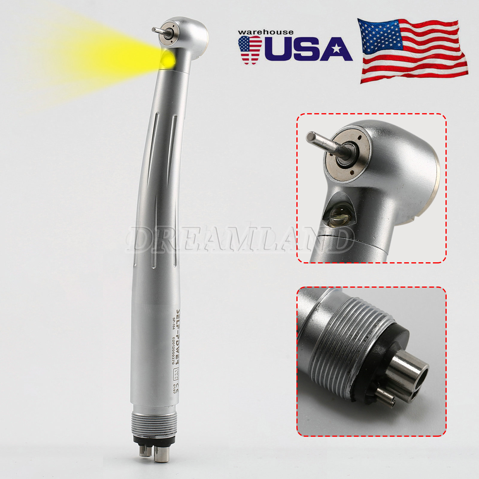 Dental High Speed Handpiece with LED Light E-generator 4 Hole Pana Max US STOCK