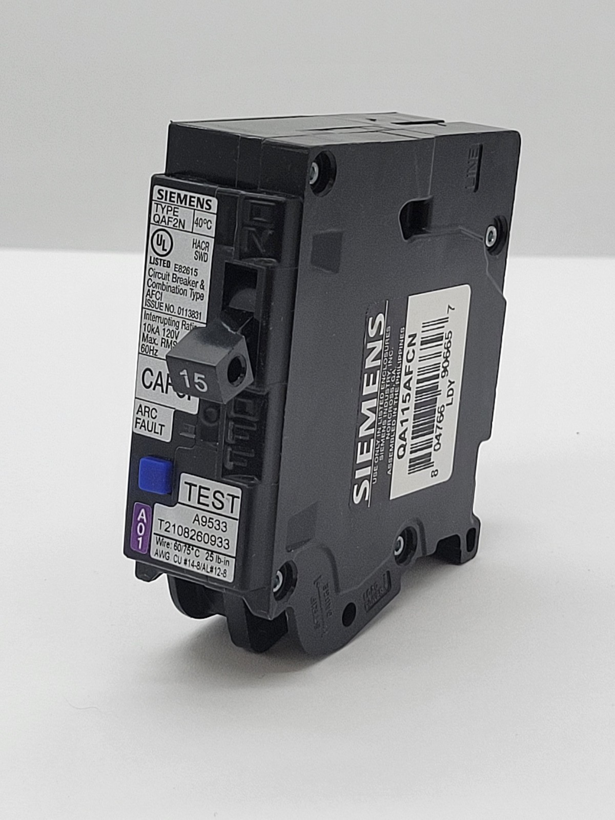 Siemens QA115AFCN Plug-In Circuit Breaker 15A 1P 120V 10KA AFCI CAFCI