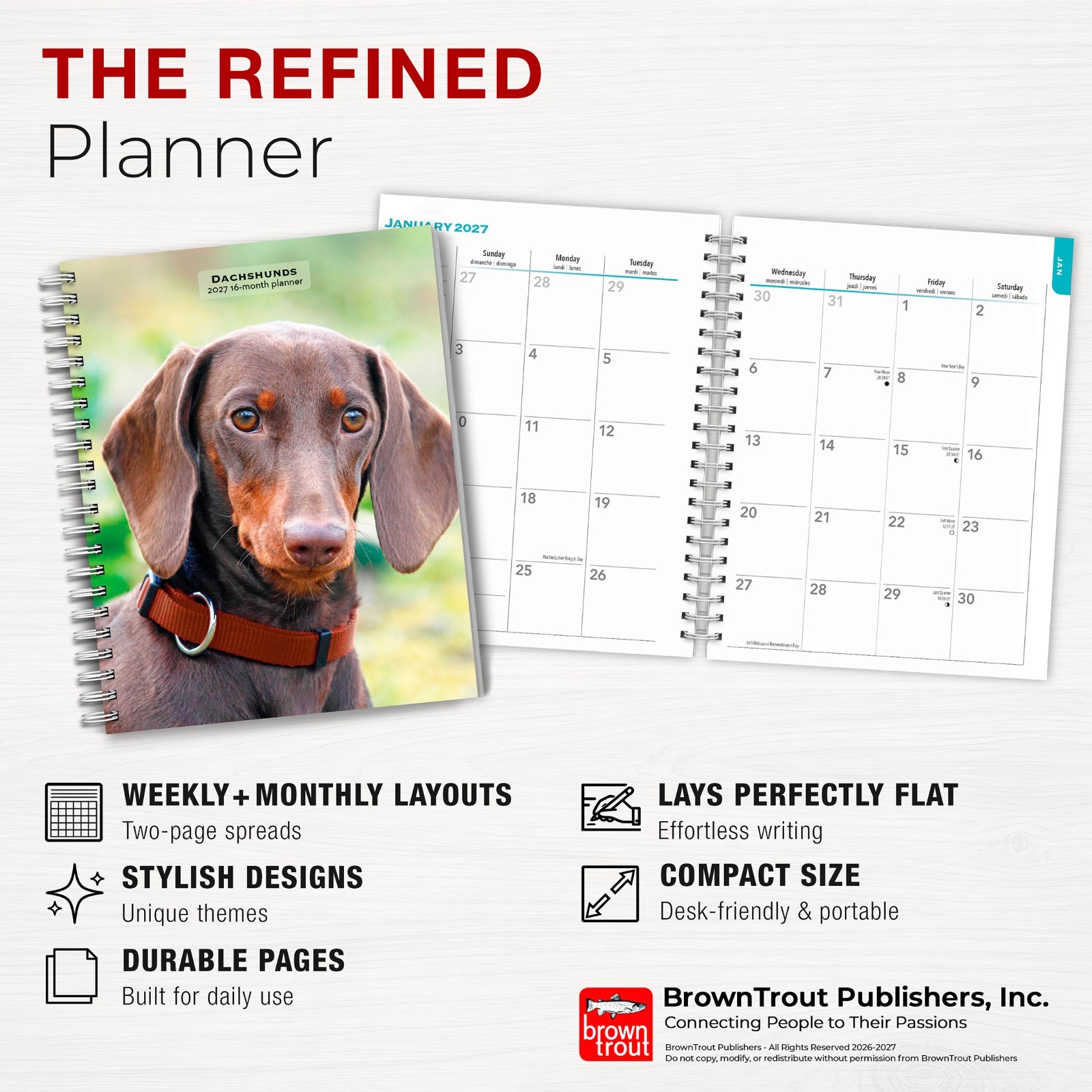 Dachshunds | 2027 6×7.75″ Spiral-Bound Wire-O Weekly Engagement Planner Calendar