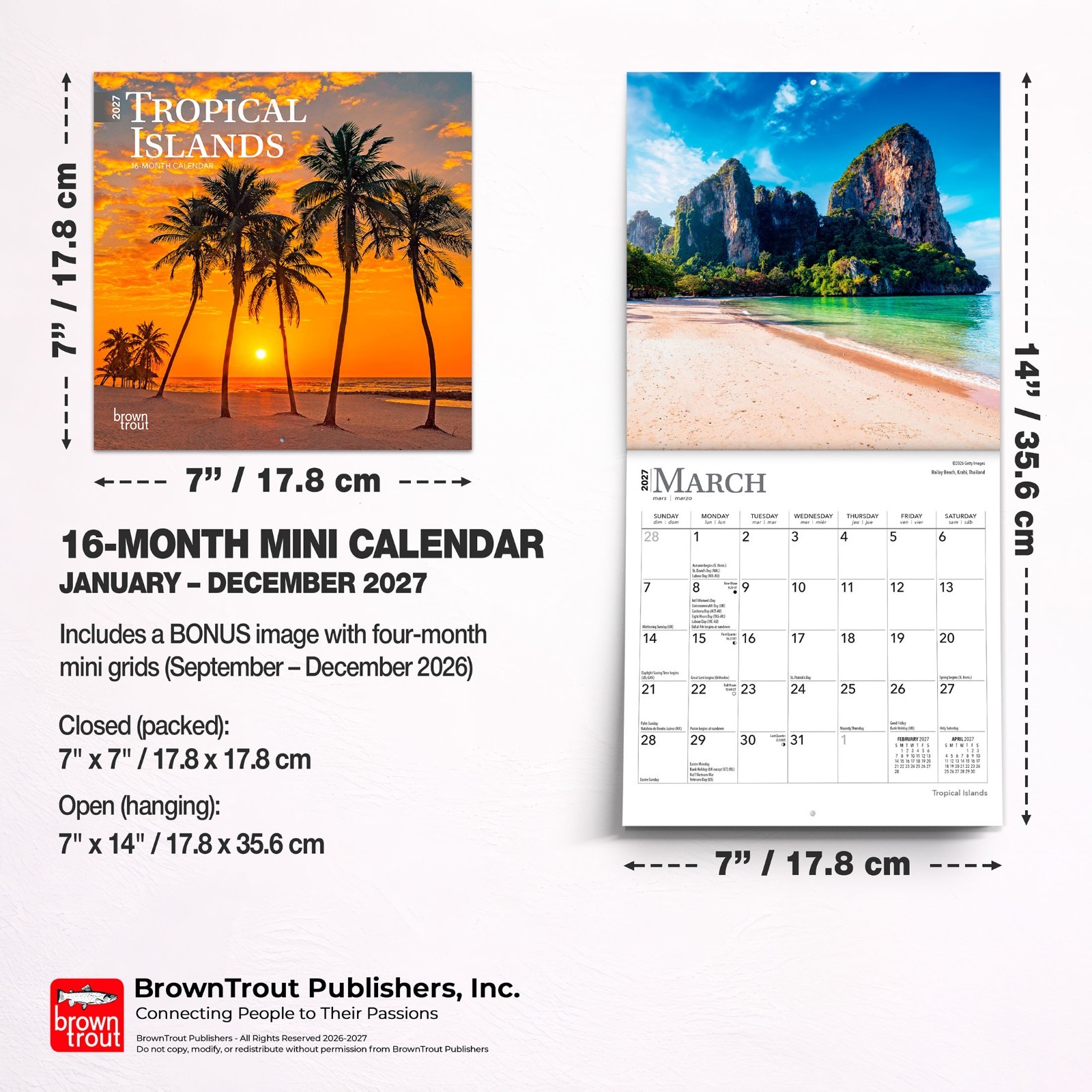 Tropical Islands | 2027 7×14″ (Hanging) Monthly Mini Wall Calendar