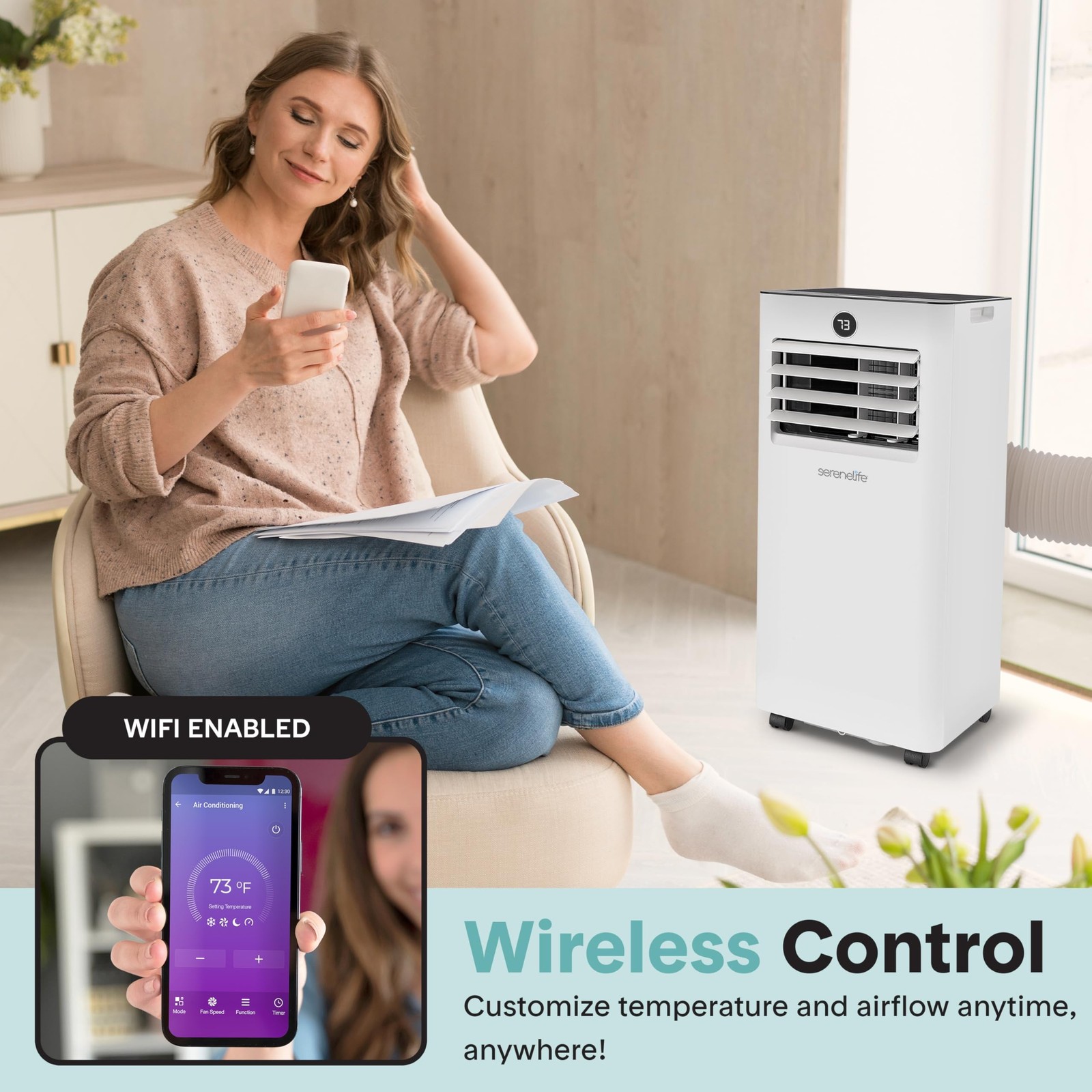 SereneLife 10,000 BTU Portable Air Conditioner, Small AC with Dehumidifier an…