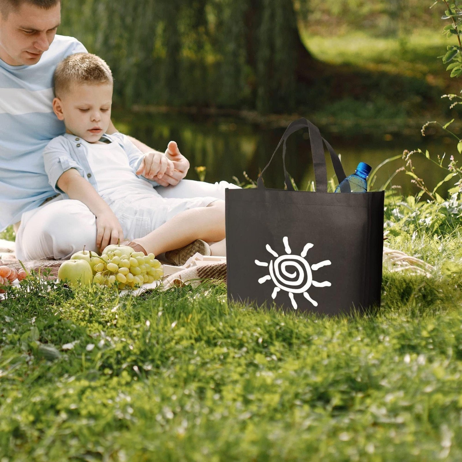 Black Non-Woven Polypropylene Shopping Bags Reusable 100 Pack 12.5×8.5×13.5 in