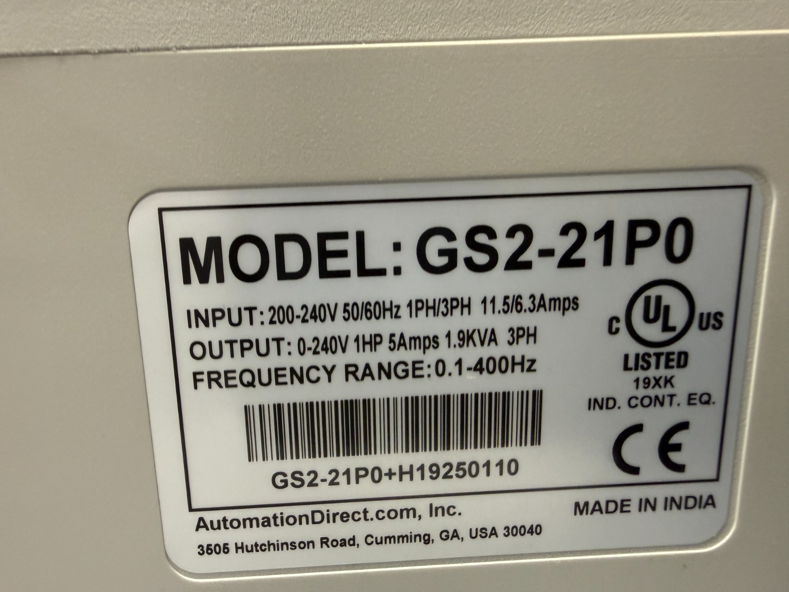 Automation Direct GS2-21P0 200/240V 6.3Amps General Purpose AC Drive