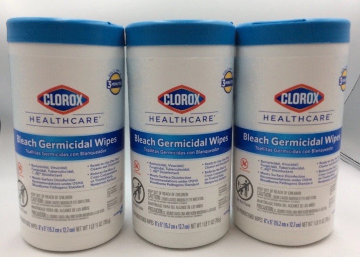 Clorox Healthcare Bleach Germicidal Disinfecting Wipes Unscented, 3/LOT