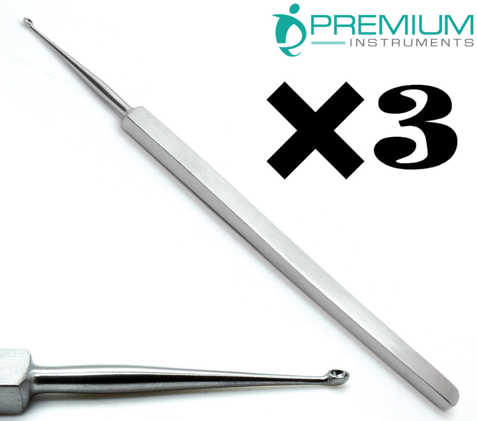 3× Meyhoefer Chalazion Ear Curettes # 1 Cupped 1.8mm Surgical ENT Instruments