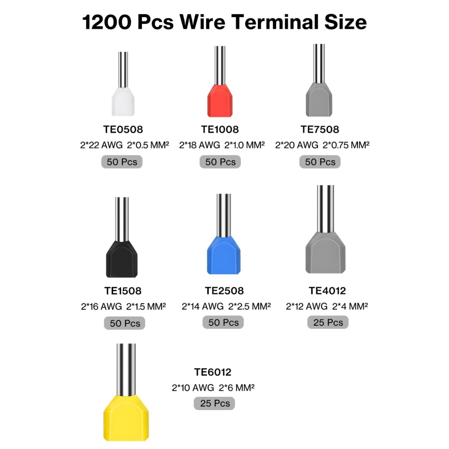 1200pcs Wire Ferrule Kit: Single & Double Ferrules Set/`