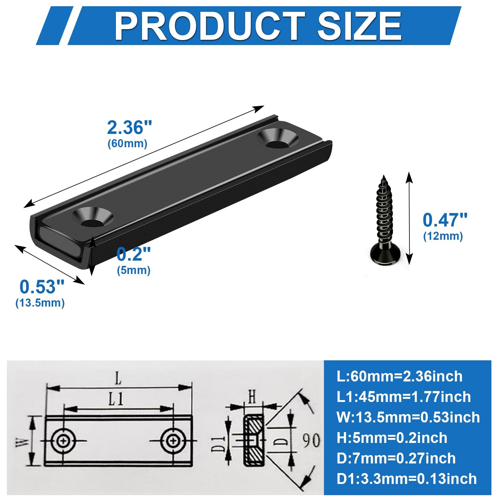 80lbs Neodymium Bar Magnets with Screws Holes, Strong Cabinet Magnets for Clo…
