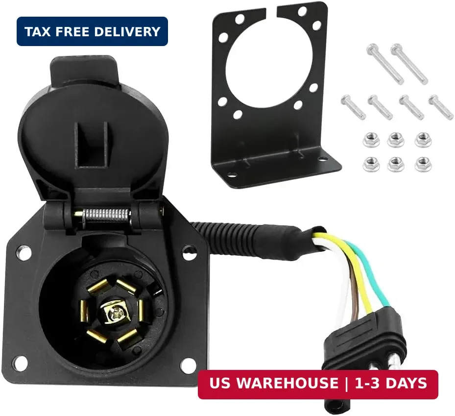 4 Pin to 7 Way Adapter Trailer Kit with Mounting Bracket,4 Way Flat to 7 Way Lig