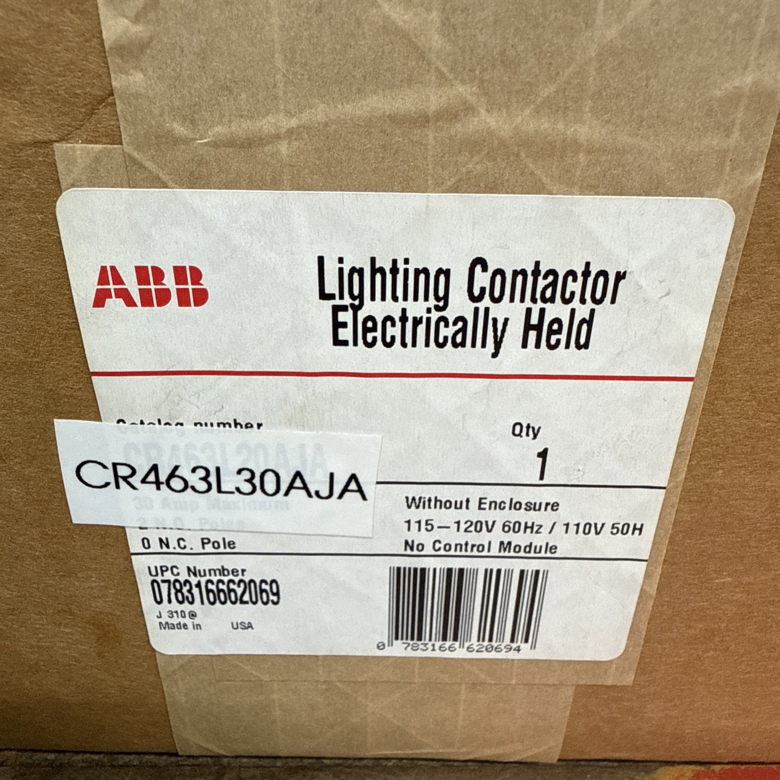 GE CR463L30AJA 30A Electrically Held Lighting Contactor 120 Volt Coil CR460XP31