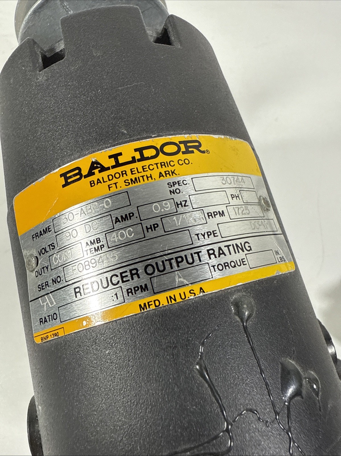 Baldor Motor HP 1/12 VOLTS 90DC RPM 1725 DCPM