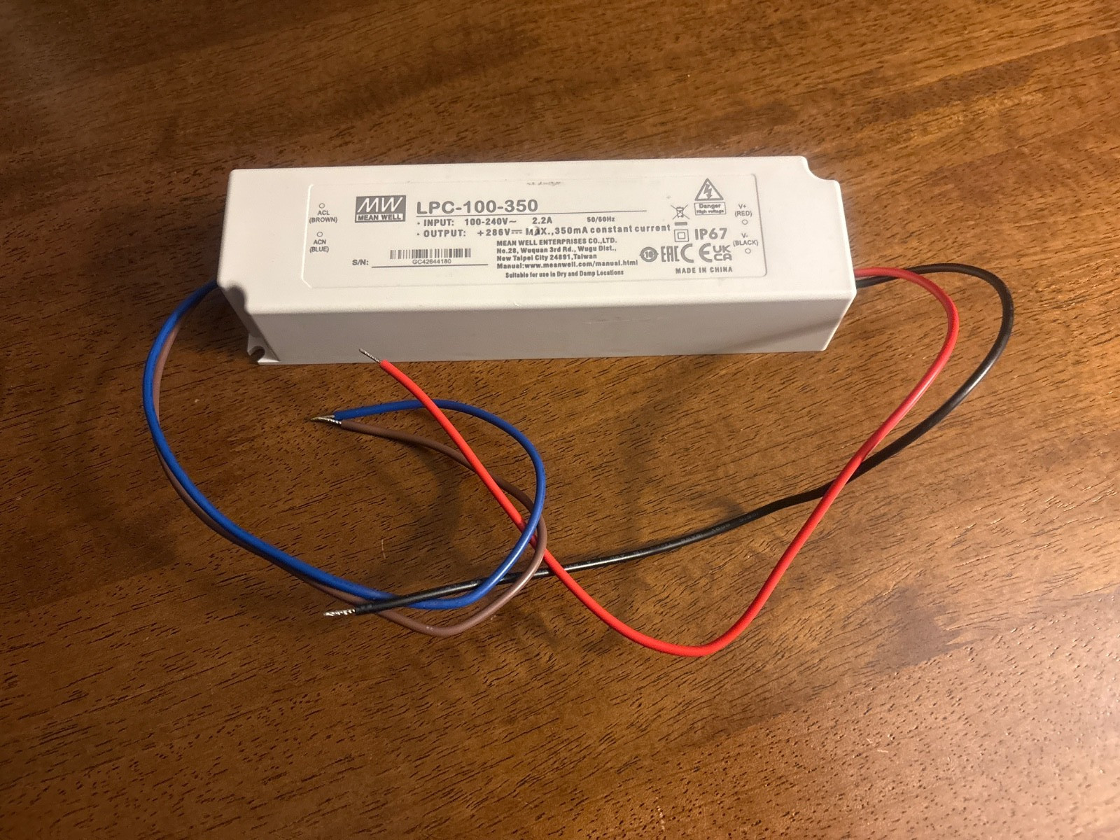1Pc MEAN WELL LPC-100-350 286V Max 350mA constant current