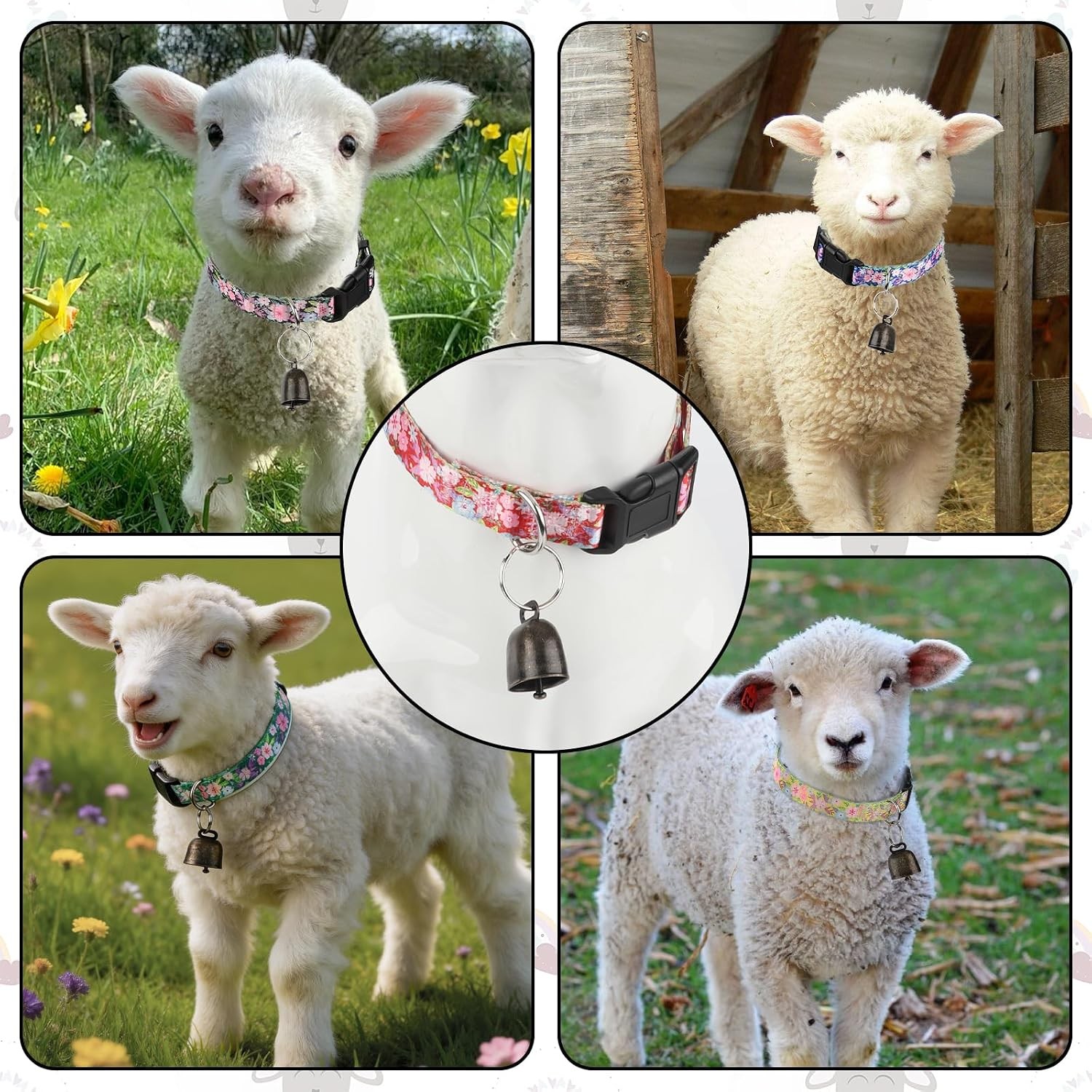 5 Pack Goat Collars with Bells, Adjustable Nylon Collar Set pet and Horse Sheep