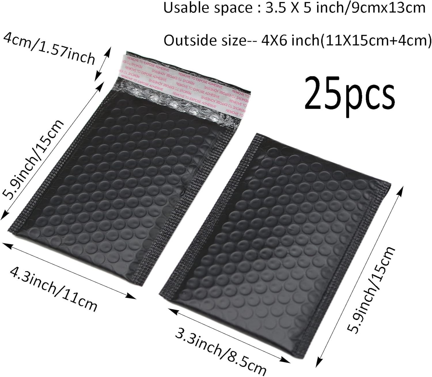 25 Pack 4×6 Inches Small Black Poly Bubble Lined Mailers Padded Shipping Enve…