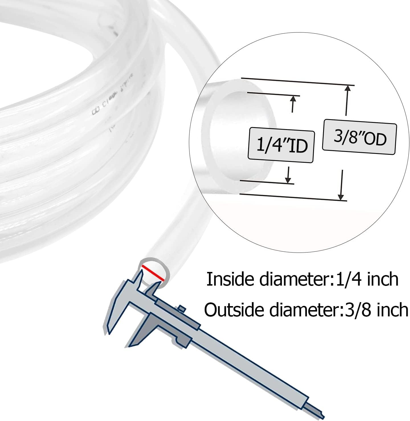 Durable 25 ft PVC Hose with Clamps – 1/4” ID × 3/8” OD for Liquid Transfer