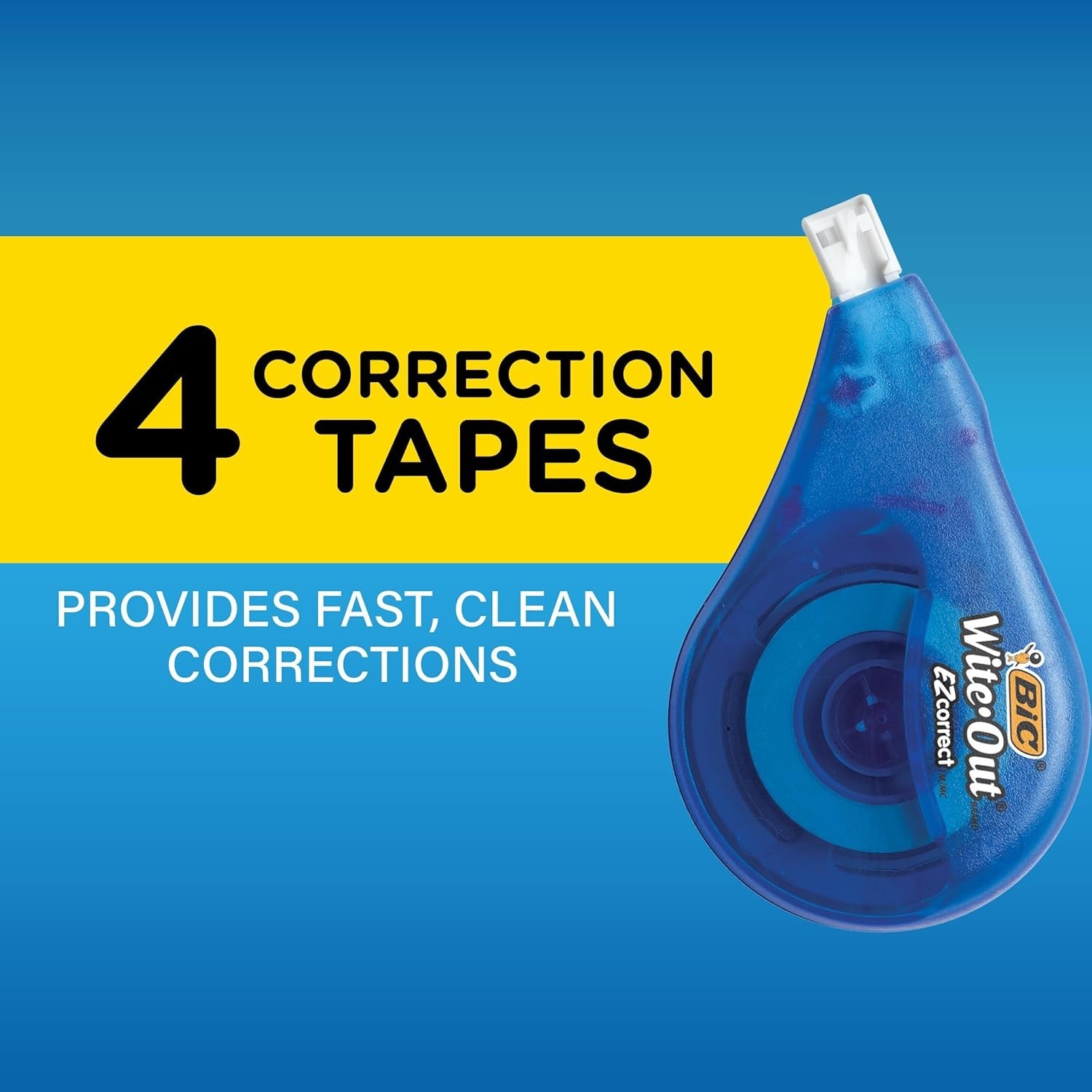 BIC EZ Correct Correction Tape 4-Count | 19.8 Feet of Tear-Resistant Precision