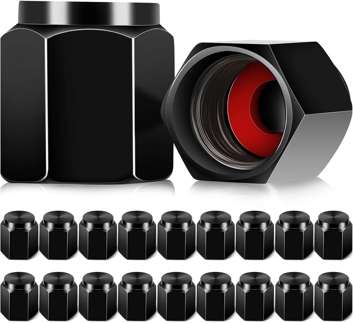 20 Pieces Tire Valve Caps Aluminum Valve Stem Caps in Hexagon Shape Black