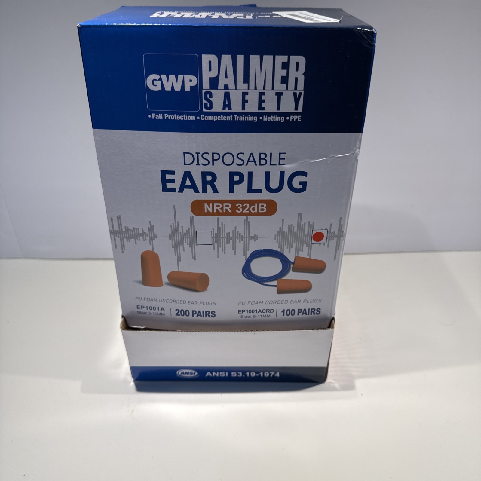 Palmer Safety Corded Earplugs 100 Pairs Soft Foam Individually Wrapped