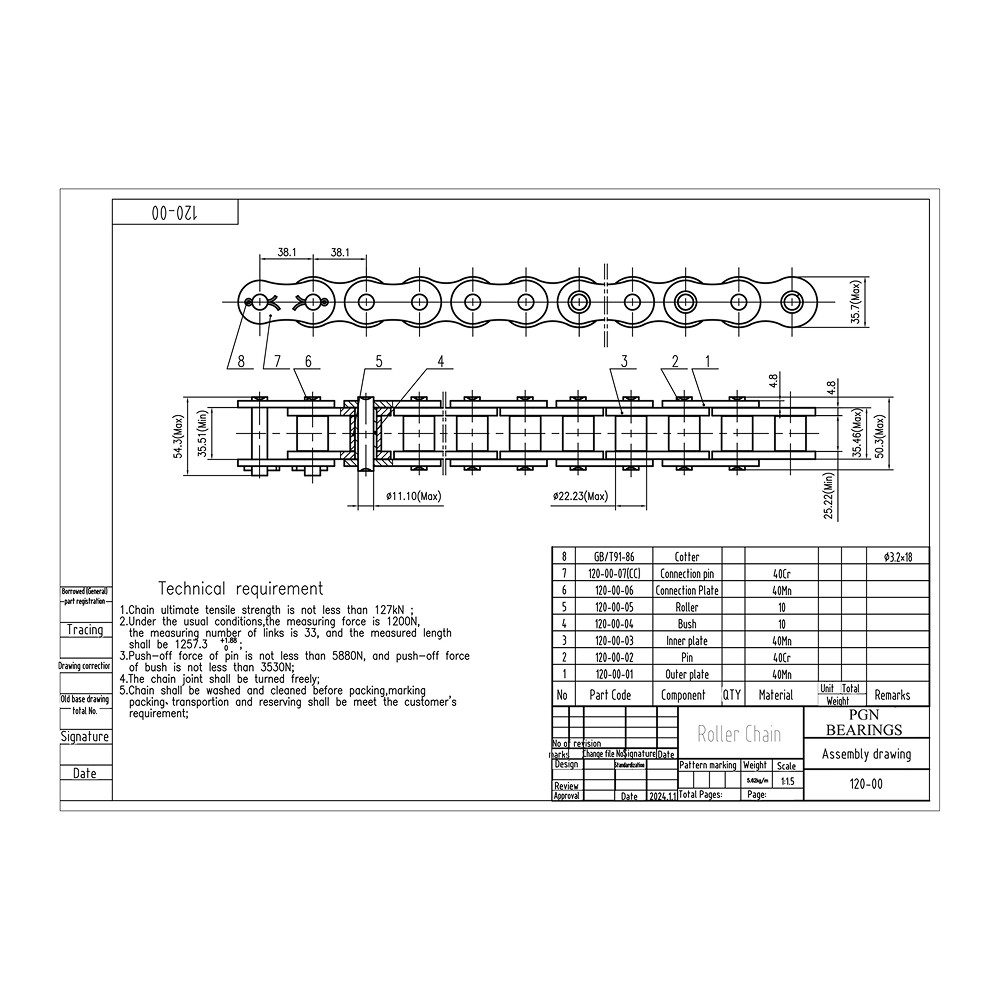 #120 Roller Chain x 10 feet + 2 Connecting Links + Same Day Expedited Shipping