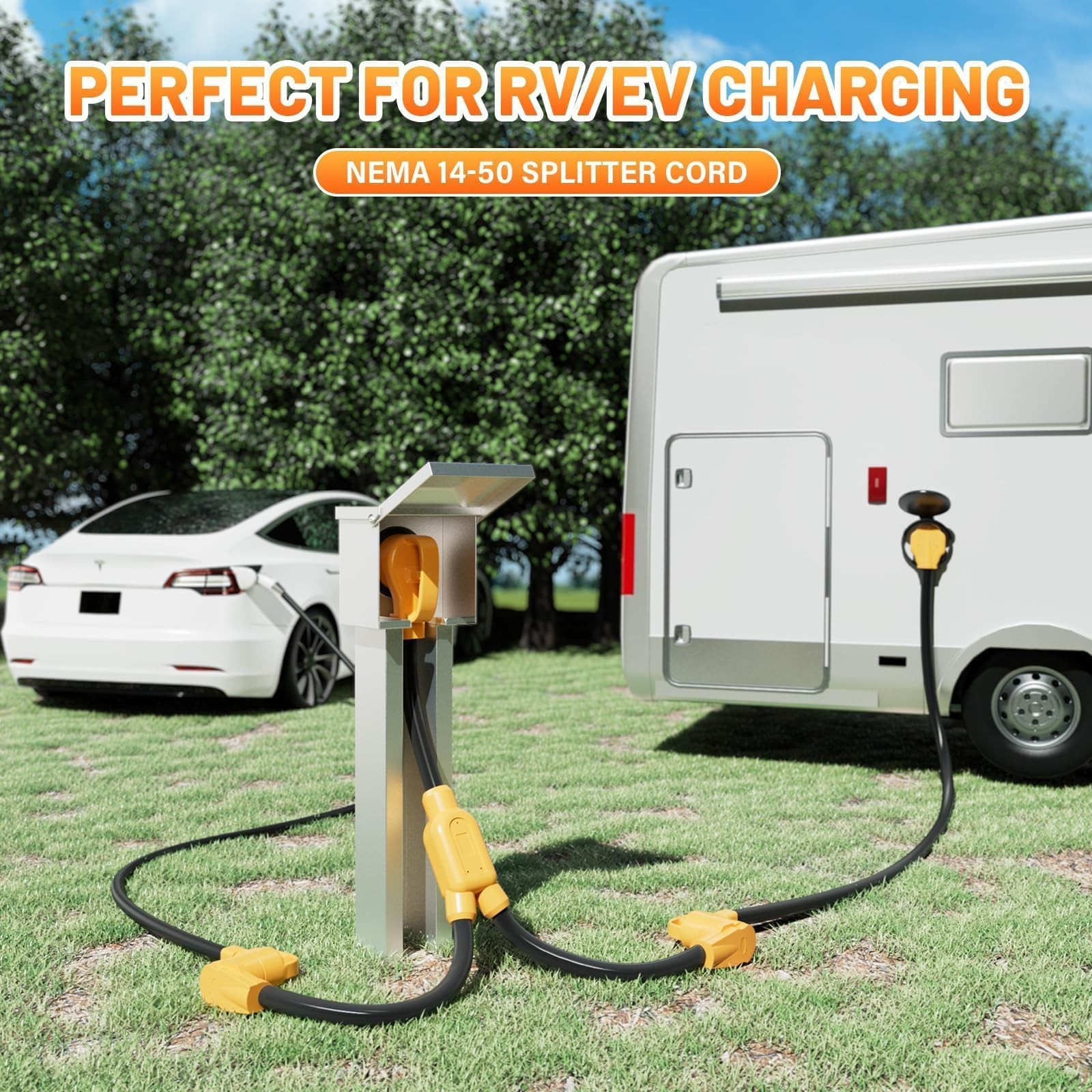 50 Amp Y Splitter for RV/EV Charging, ETL Listed, NEMA 14-50P to 2X 14-50R Ad…