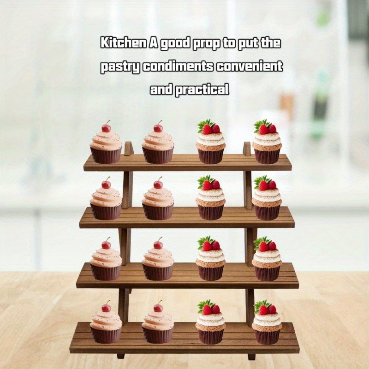 3/4/5-layer Wooden Display Stand, Multi-Purpose 4-Tier Sturdy Vertical Shelf