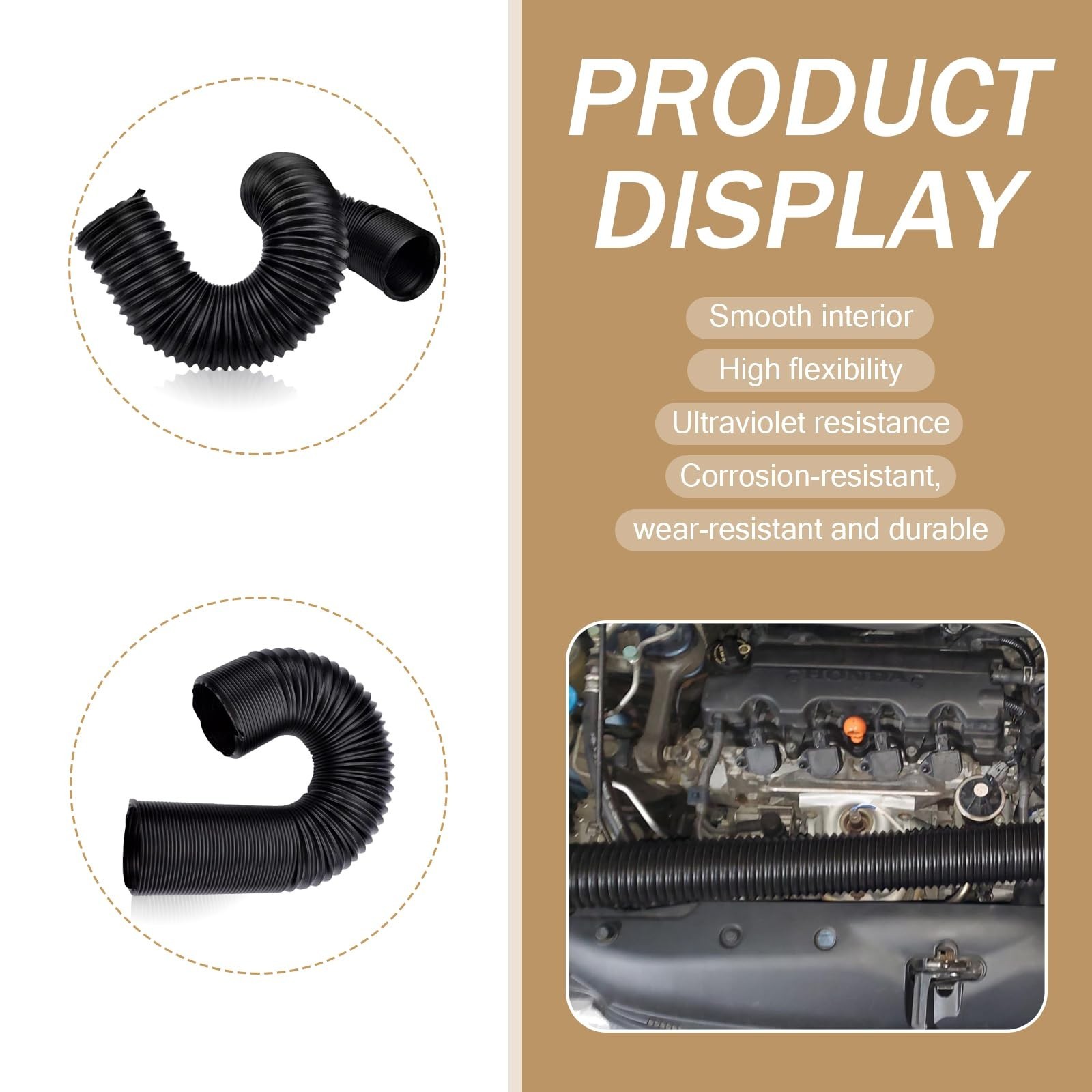1-Pack Air Intake Telescopic Hose, 2.99 Inches Car Air Guide Wide Mouth Exten…