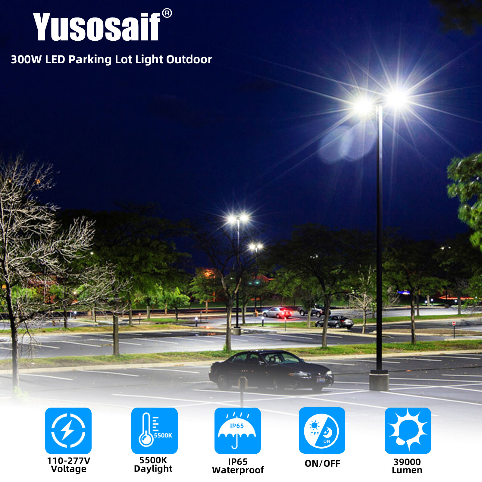 4-Pack 300w LED Parking Lot Lights with Photocell Outdoor Commercial Area Lights