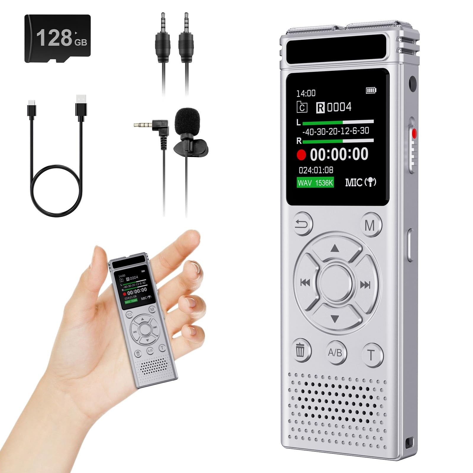 Digital Voice Recorder 136GB 9775 Hours Playback – Activated Noise Reduction
