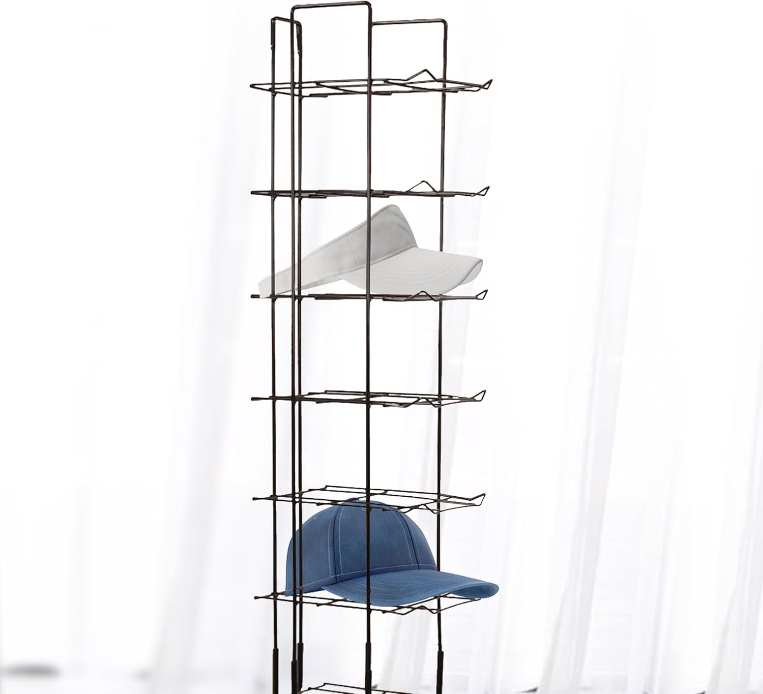 72 Hats Cap Hat Rack 12-Tier Baseball Tower Black Floor Standing Display 78″ H