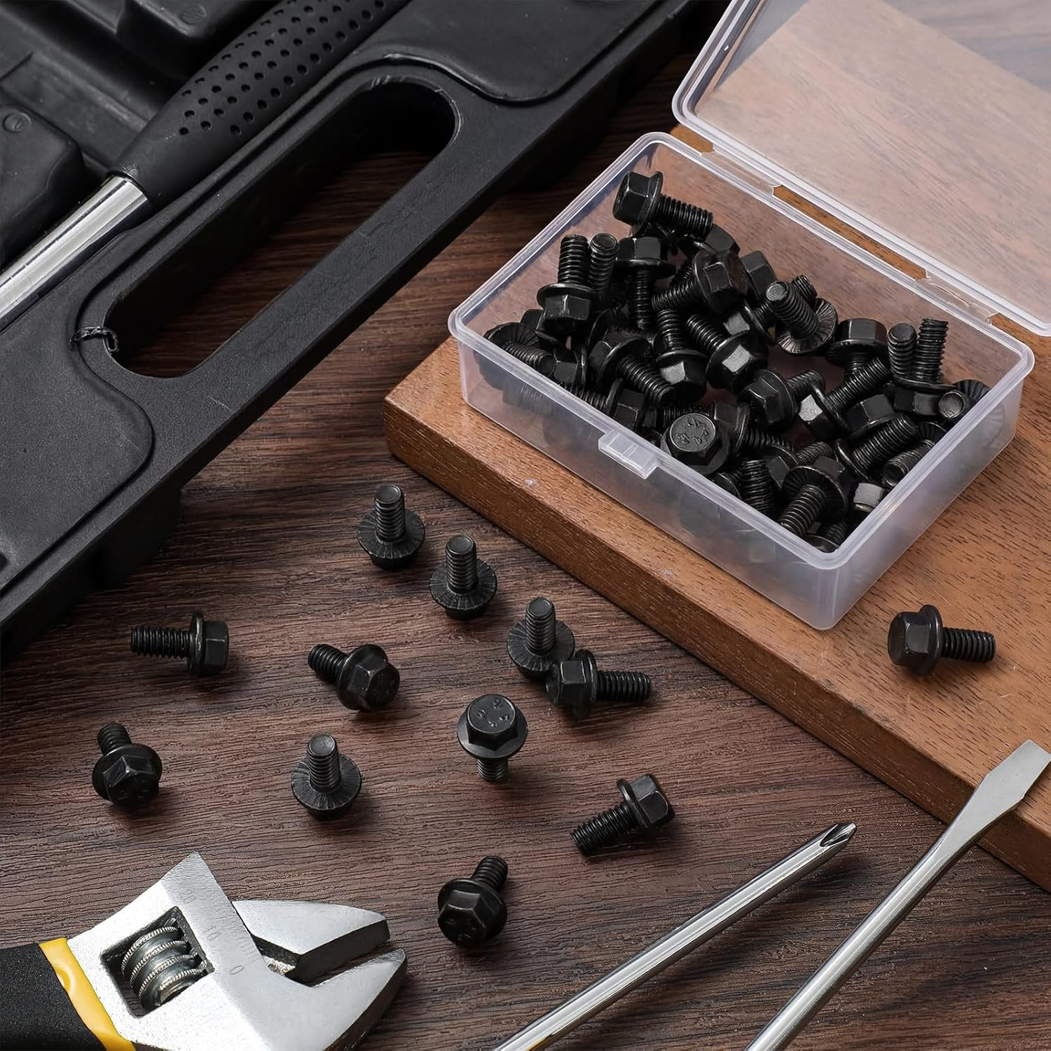 50 Pcs 1/4-20 X 1/2″ Flanged Hex Head Bolts with Reinforced Box, , Fully Threade