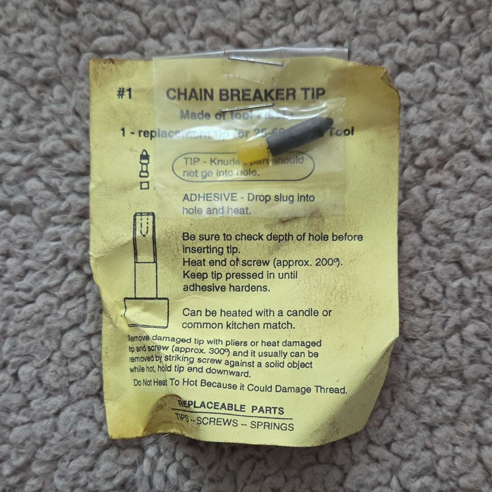 USA Made Chain Detacher Tool for #25-#60 Chain w/ Replacement Tip, Steel
