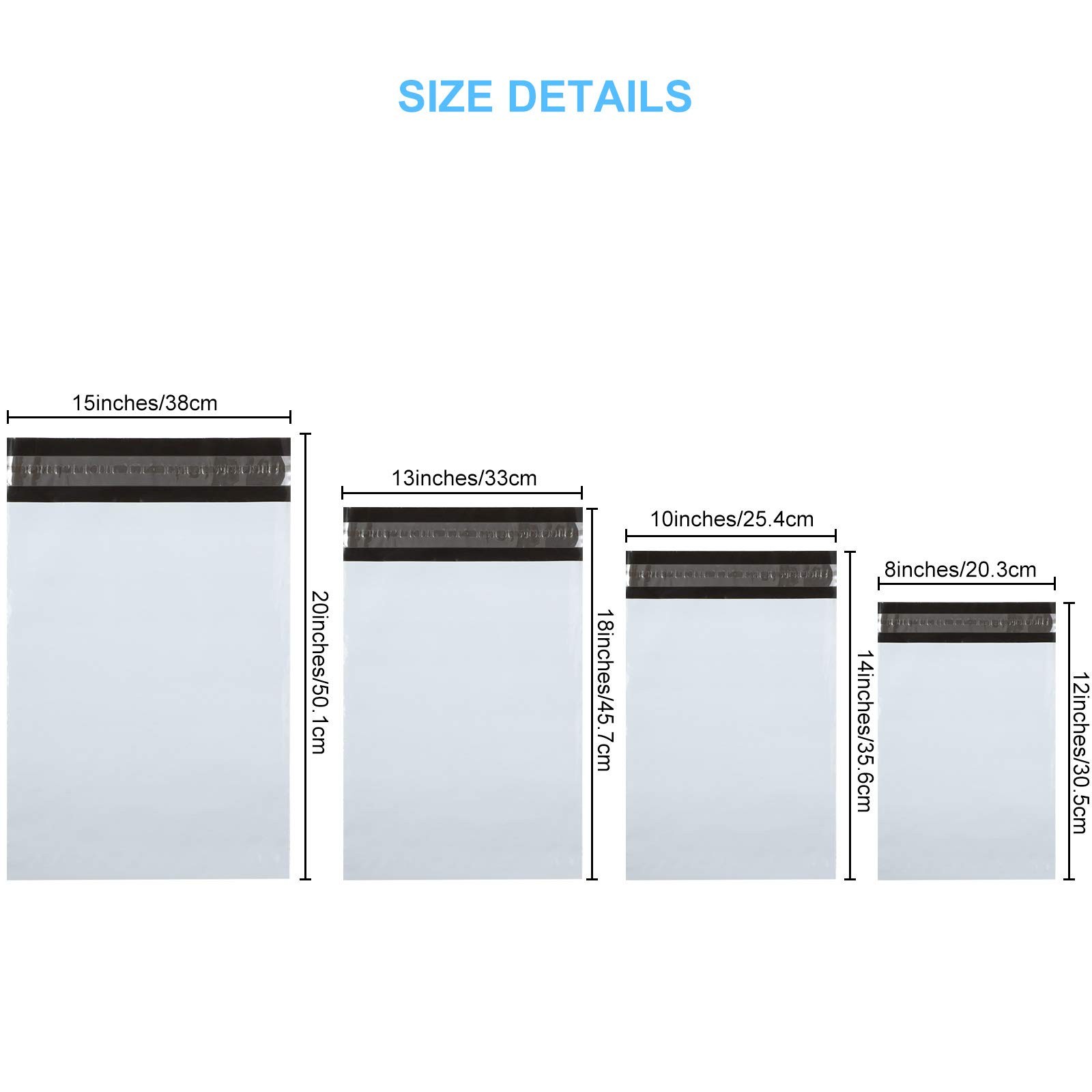 Outus 120 Pcs Poly 8 x 12 In, 10 x 14 13 x 18 15 x 20 White