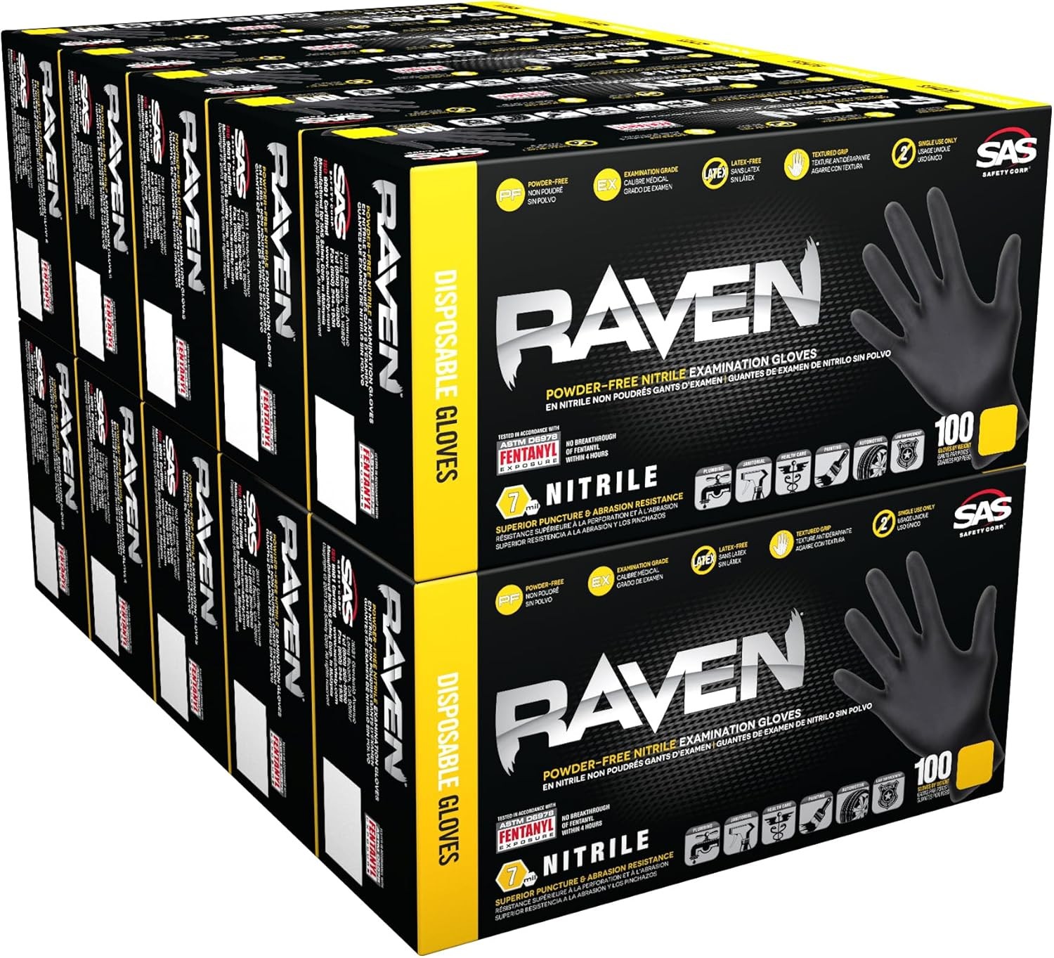 Raven Powder Free Nitrile Disposable Gloves – 10 Boxes / Large (Pack of 100)