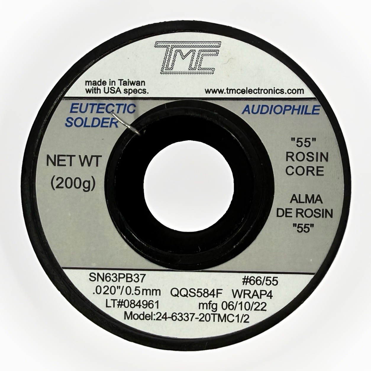 63/37 Eutectic THIN Solder Wire 0.020″ 0.5mm, 2.2% Rosin Core, 200g, 7oz, TMC