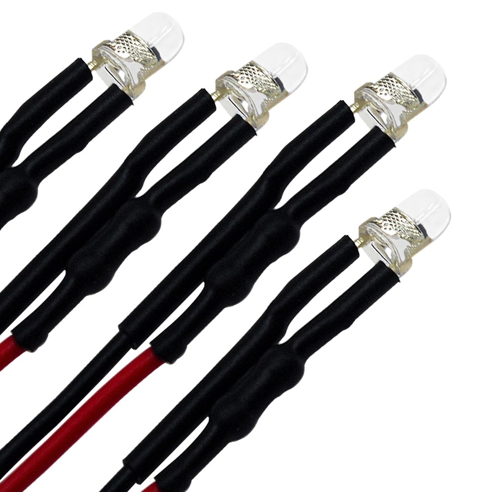 100x White LED Single Bulb Small Light Wire 5V-12V DC 3mm Bright Round Top Clear