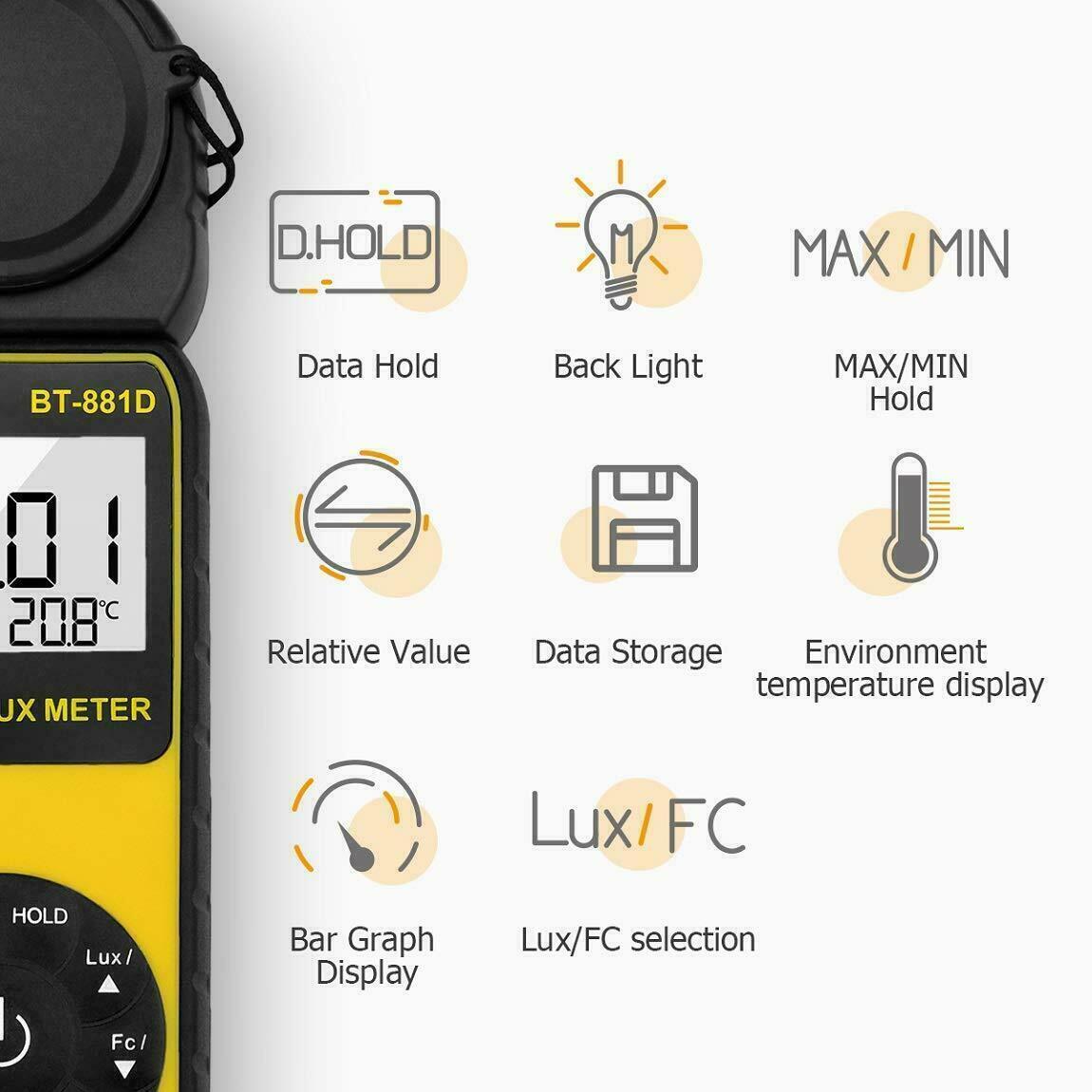 HoldPeak Digital Illuminance Light Meter 400,000Lux Lux/Fc Luxmeter Photometer