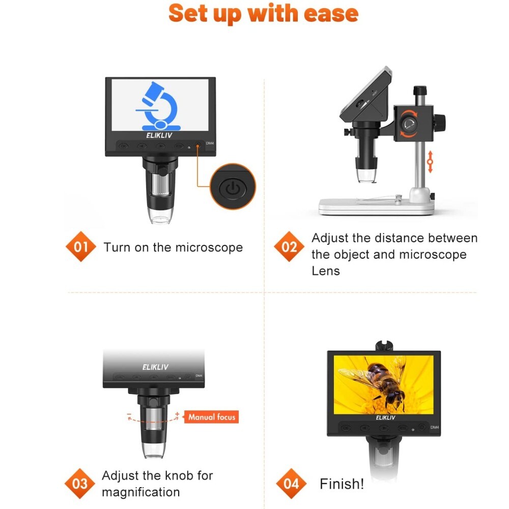 Elikliv Digital Microscope 1000X USB Coin Microscope 4.3″ LCD Screen Soldering