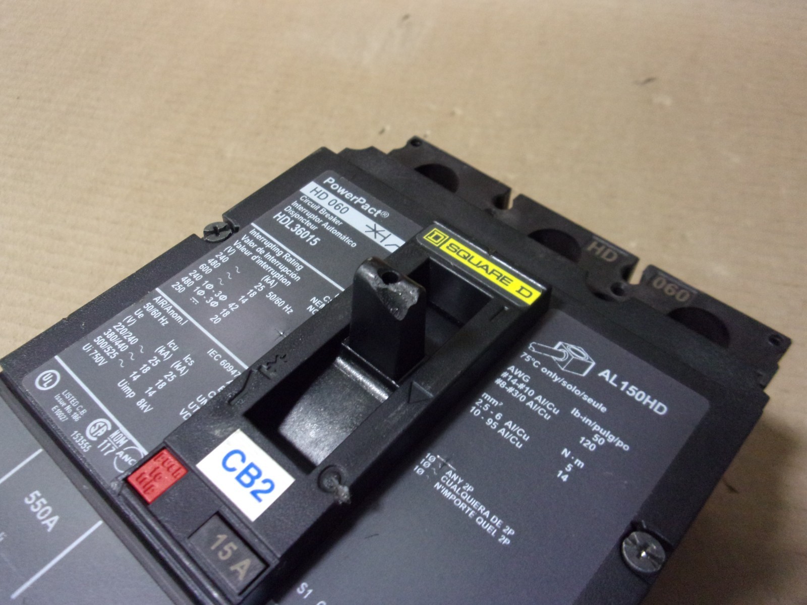 Square D HD HDL HDL36015 3 Pole 15 Amp 600v Circuit Breaker Flaw #10