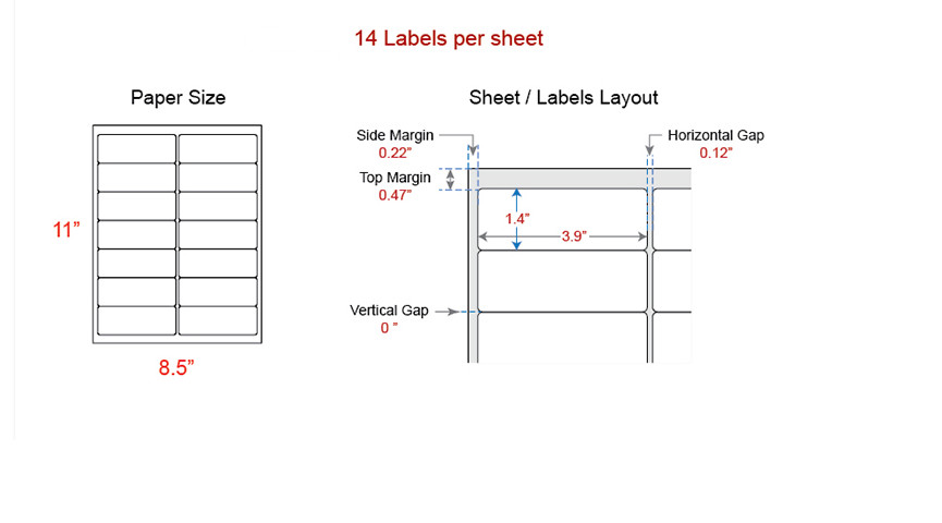 14 labels per sheet, 4″ x 1 1/3″ Address label Premium Quality, Made in the USA