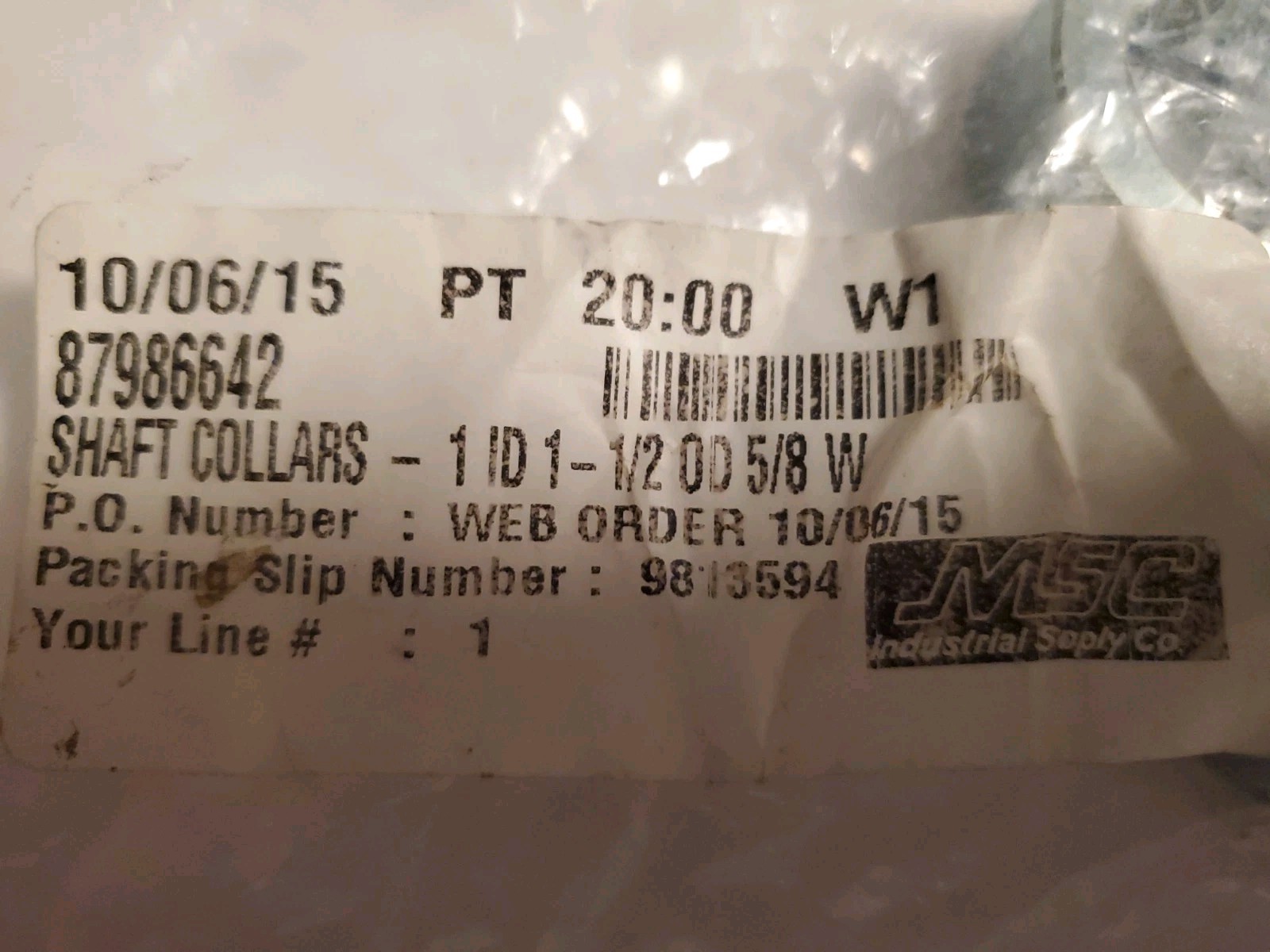 MSC Industrial Supply Shaft Collar 2 Pack 1 ID X 5/8 W X 1- 1/2 OD